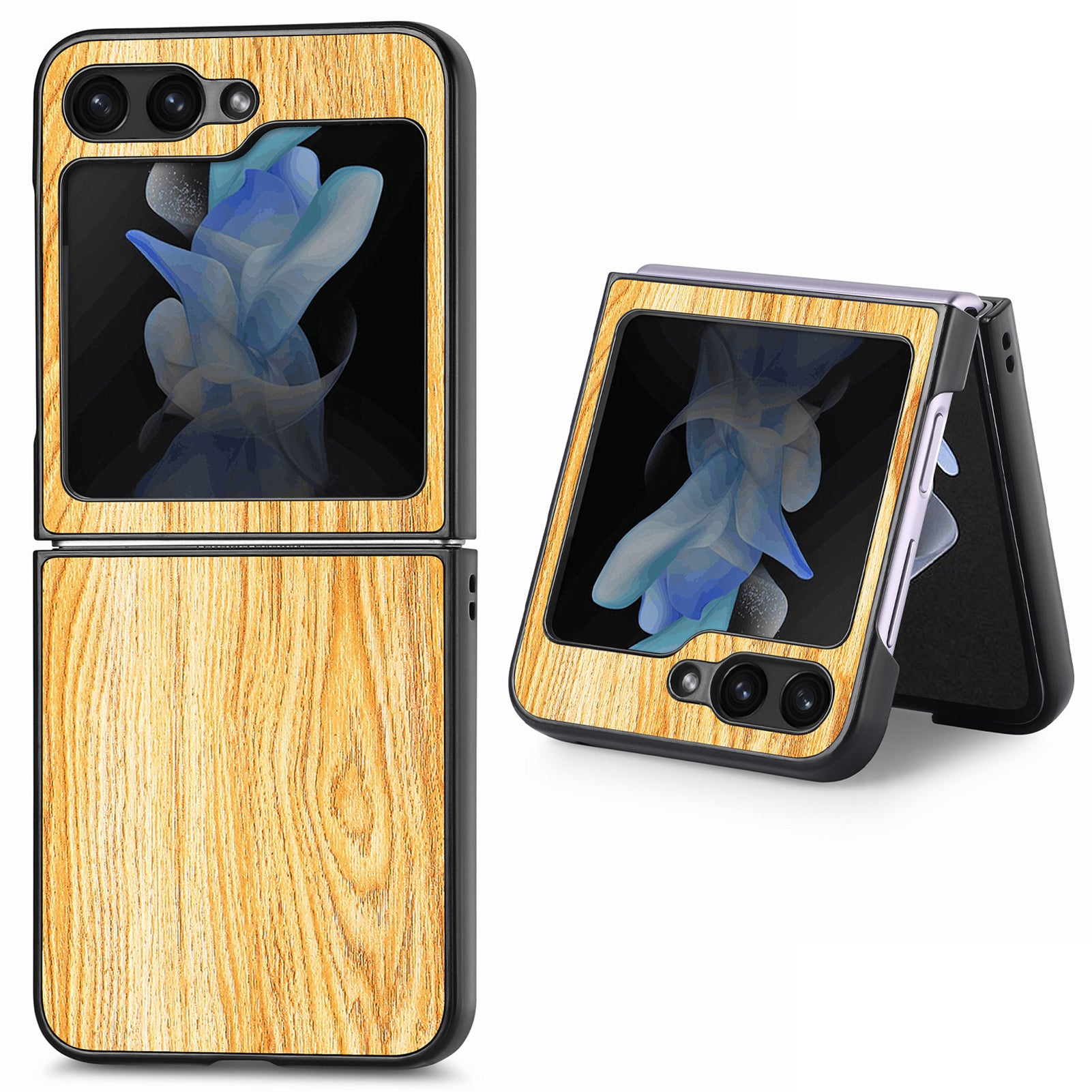 Pouzdro na telefon s dřevěnou texturou pro Samsung Galaxy Z Flip5 5G pevný kryt na PC potažený PU kůží Pouzdro na telefon s dřevěnou texturou pro Samsung Galaxy Z Flip5 5G pevný kryt na PC potažený PU kůží